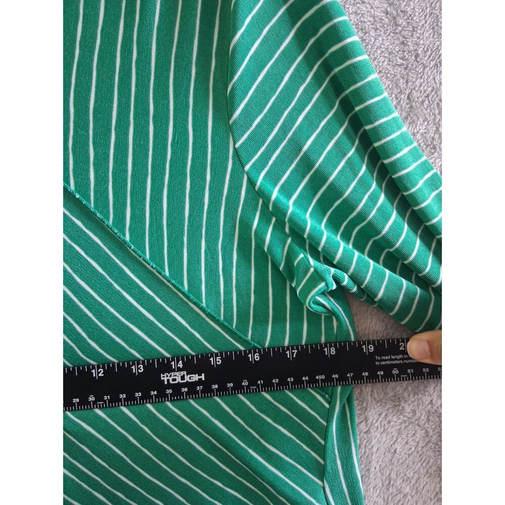Chicos Travelers Top Sz 2 Lg Petite Liquid Knit 3/4 Sleeve Green Stripe Coastal - Picture 8 of 10